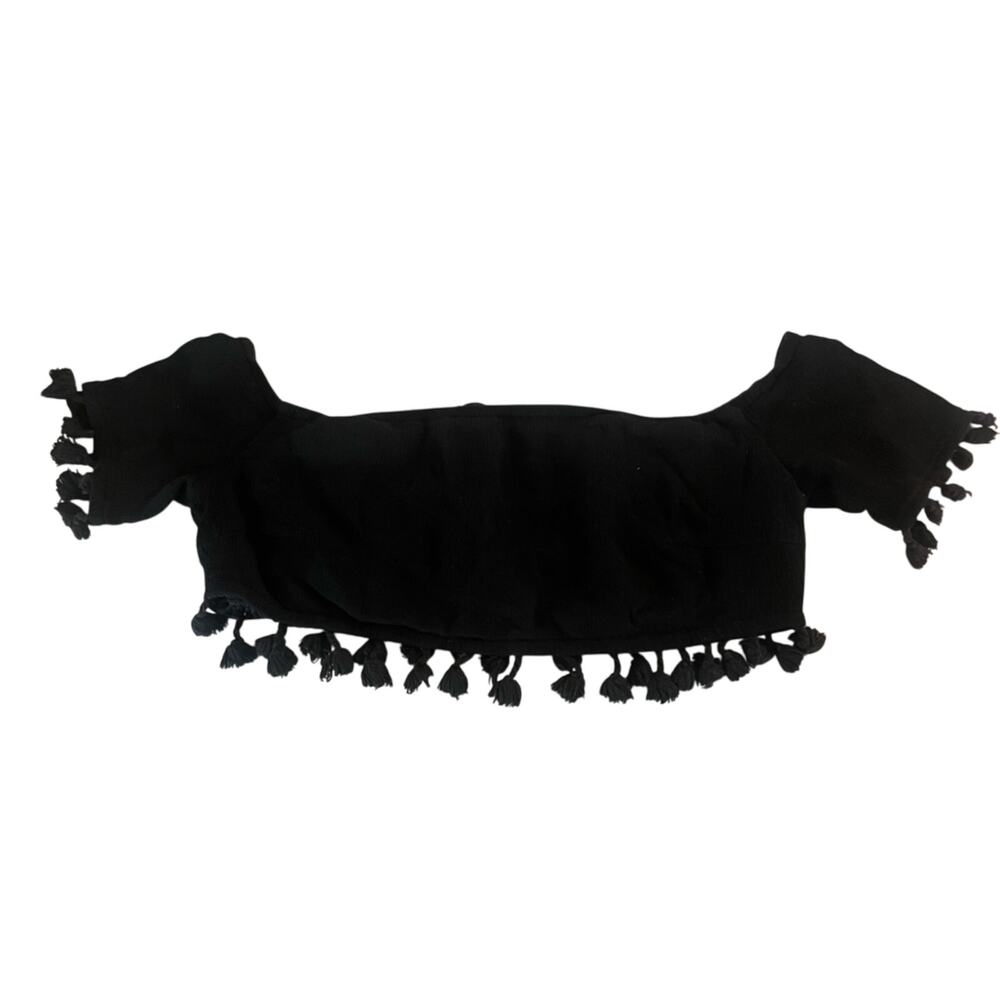 Super Cropped Missguided Black Pom Pom Tassel Top (10)